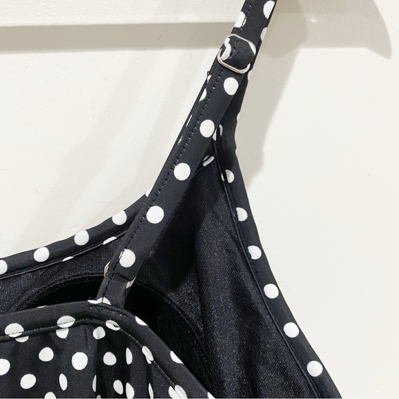 MIRACLESUIT Dot Dot Tier Up Tankini Top Black White Slimming Swim Beach Size 10 - Picture 6 of 11